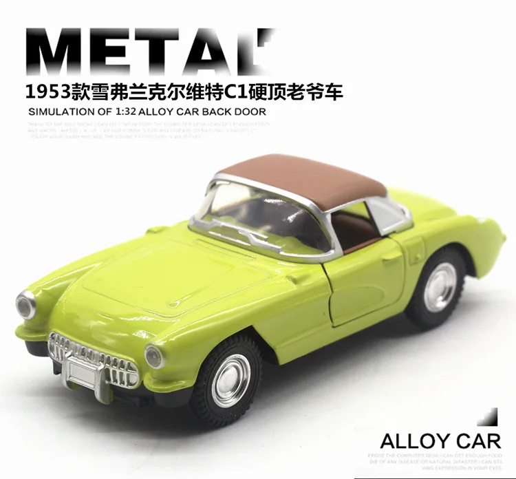 1: 32 Chevrolet Corvette C1 винтажная модель автомобиля из сплава звук и светильник