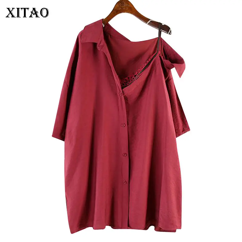 XITAO, сексуальный топ с открытыми плечами, блузка для женщин, пэчворк, кружево, v-образный вырез, короткий рукав, Корейская женская рубашка, модная летняя Новинка, WLD1108