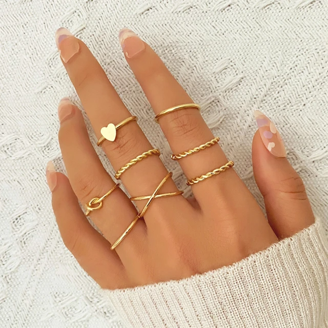 Boho Gold Color Heart Twist Rings Set Women Vintage Geometric Cross Finger  Knuckle Rings 2022 Trendy Punk Jewelry Party Gifts - AliExpress