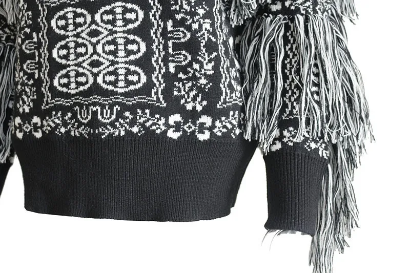 [EWQ] autumn winter new long sleeve Tassel Loose Fashion Trend Women Pullovers Knitted Coat large size Wool sweater QK41401