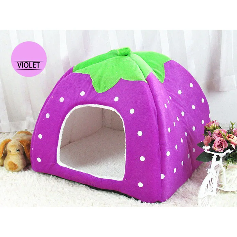 

Breathable Comfortable Pet Tent Portable Foldable Strawberry Shape Pet Tent Hand Wash Plush Houses Kennel For Dogs Cage Supplier