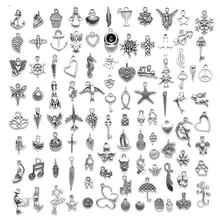  100 Pcs/Set Lots Tibetan Silver Plated Mixed Styles Charm Pendants DIY Jewelry for Necklace Bracelet 