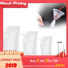 3pc Reusable Clear Plastic Pocket Flask And 1pc Funnel For Rum Wine Gifts Cereal Dispenser