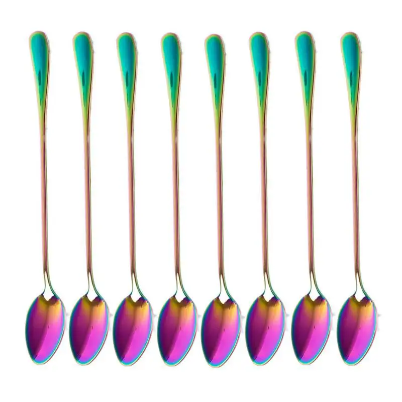 

Long-Handled Ice Tea Spoon, Cocktail Stir Spoons, Stainless Steel Coffee Spoons, Colored Ice Cream Scoop Set Of 8