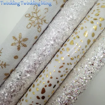 

WHITE Glitter Fabric, Glitter Faux Fabric, Snowflake Printed Felt Sheets For Bow A4 21x29CM Twinkling Ming XM786