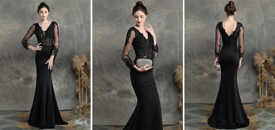 Аппликации Русалка Вечерние платья Robe De Soiree v-образным вырезом бисером женское вечернее платье DX253 размера плюс длинные рукава Формальные платья