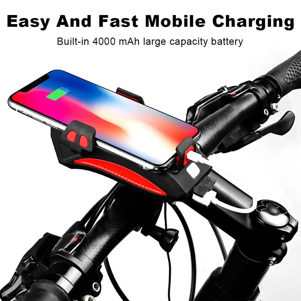 

3 In 1 Multifunctional Bicycle Mobile Phone Stand USB Rechargeable Power LED Charging Handlebar Bracket Bike Front Light Speaker