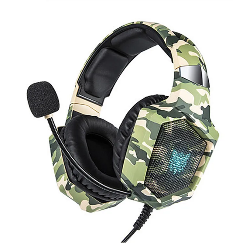 Camouflage Green K8 PS4 3,5 мм проводные стерео игровые наушники RGB светодиодный светильник Hi-Fi гарнитура с шумоподавлением микрофон для компьютера PUBG PS4 - Цвет: Camouflage Green
