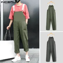 INCERUN мужской комбинезон с карманами однотонные подтяжки брюки широкие модные повседневные свободные комбинезоны мужские уличные 5XL