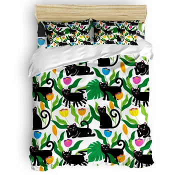 

4 Pcs Duvet Cover Cute Cat With Animal Theme Design Bedding Set Home Bedding Set Luxury Comforter Bedding Sets