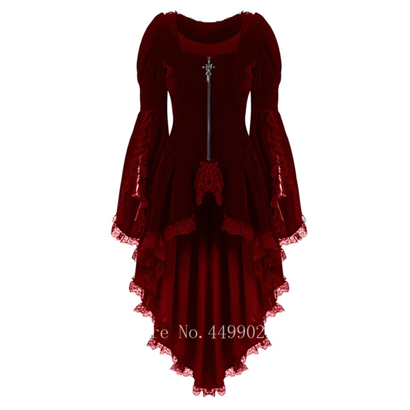 Женское средневековое винтажное платье принцессы в готическом стиле ренессанс нерегулярные женские кружевные топы на Хэллоуин вечерние на молнии Vestido - Цвет: Red