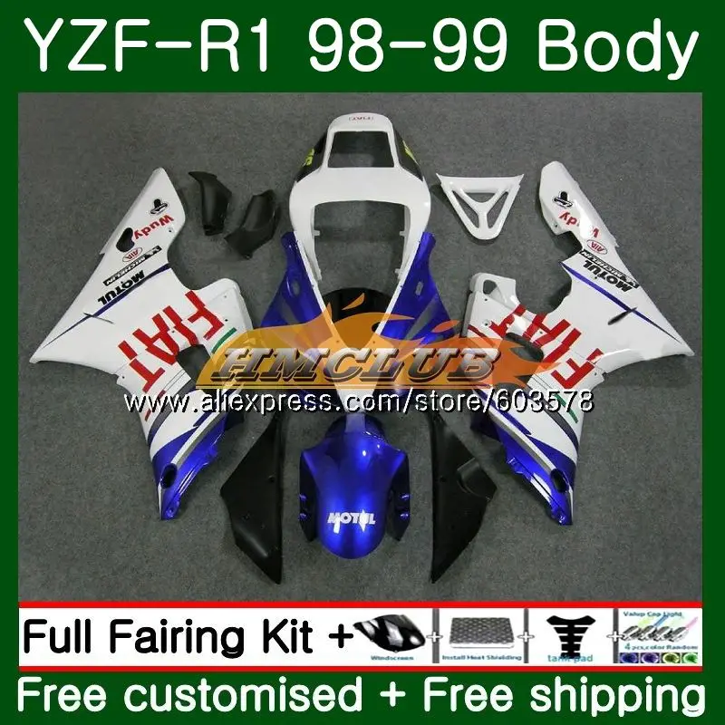 Для кузова Yamaha YZF R 1 YZF 1000 YZF1000 YZF R1 1998 1999 58CL. 6 комплект YZF-1000 YZF-R1 98 99 YZFR1 98 99 обтекатель белого и синего цвета