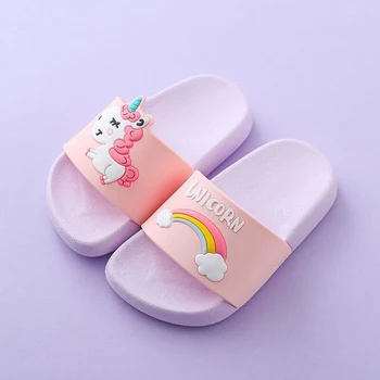 

2-6Y Kids Cartoon Unicorn Indoor Slippers Toddler Boys Girls Summer Home Flip Flops Children Bedroom Shoes Beach Wear Slipper 35