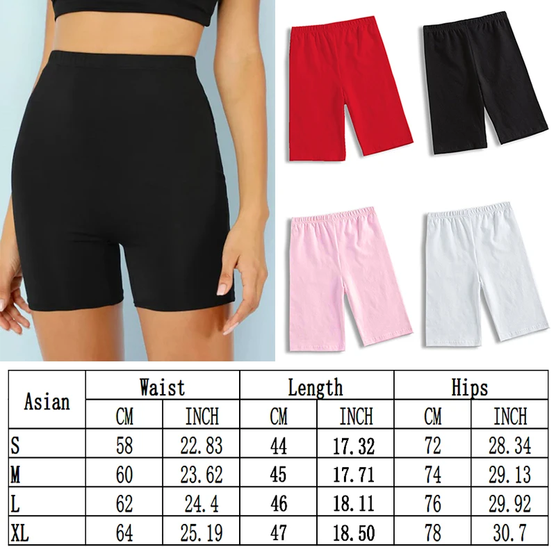 Biker Shorts Women Summer Sexy Mid Waist Women Tight Stretch Elastic Pure 4 Color Slim Female Fitness Plus Size Clothes Shorts