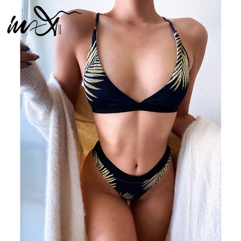 

In-X retro triangle swimsuit women Sexy triangle bikini 2020 Push up swimwear women bathers Black bathing suit two piece suit