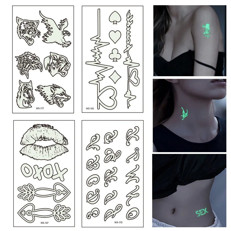 

Luminous Tattoo Sticker Halloween Party Various Patterns Fake Tattoo Waterproof Glowing In Dark for Body Art Fluorescent Sticker