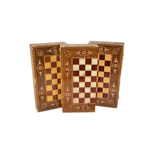 BIG SIZE 3in1 Wooden Chess Set Handmade Backgammon & Checkers 