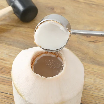 

3Pcs Stainless Steel Coconut Tool Set Opening Puncher Rubber Hammer and Meat Scrapper Coconut Gadgets