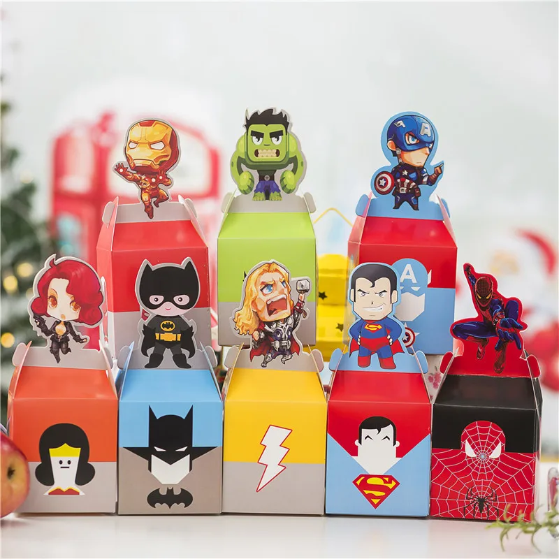 8 шт. вечерние коробки для конфет с героями мультфильма «мстители» и «Супергерои», Подарочная коробка для дня рождения, Рождественская коробка с яблоком - Цвет: Mix 8pcs