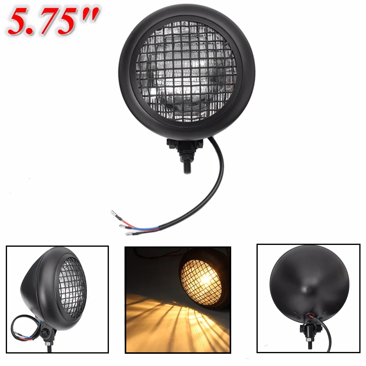 12V 60W 5,75 дюймов Hi/короче спереди и длиннее сзади) мотоцикл фара абажур Гриль Крышка Ретро Винтаж кронштейн для поплавок на заказ Cafe Racer