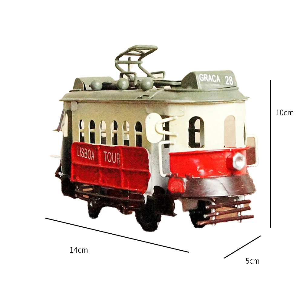 Vintage Scale Tram Model Diecast Vehicle Toy Streetcar Home Desk Decoration Red 