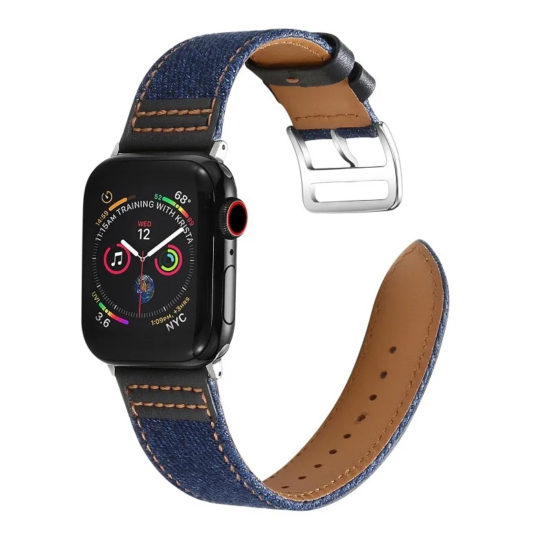 Подходит для Apple Watch 42 мм/44 мм кожаный ремешок из джинсовой ткани ремешок для iWatch серии 4 5 44 мм браслет для часов - Цвет ремешка: 2
