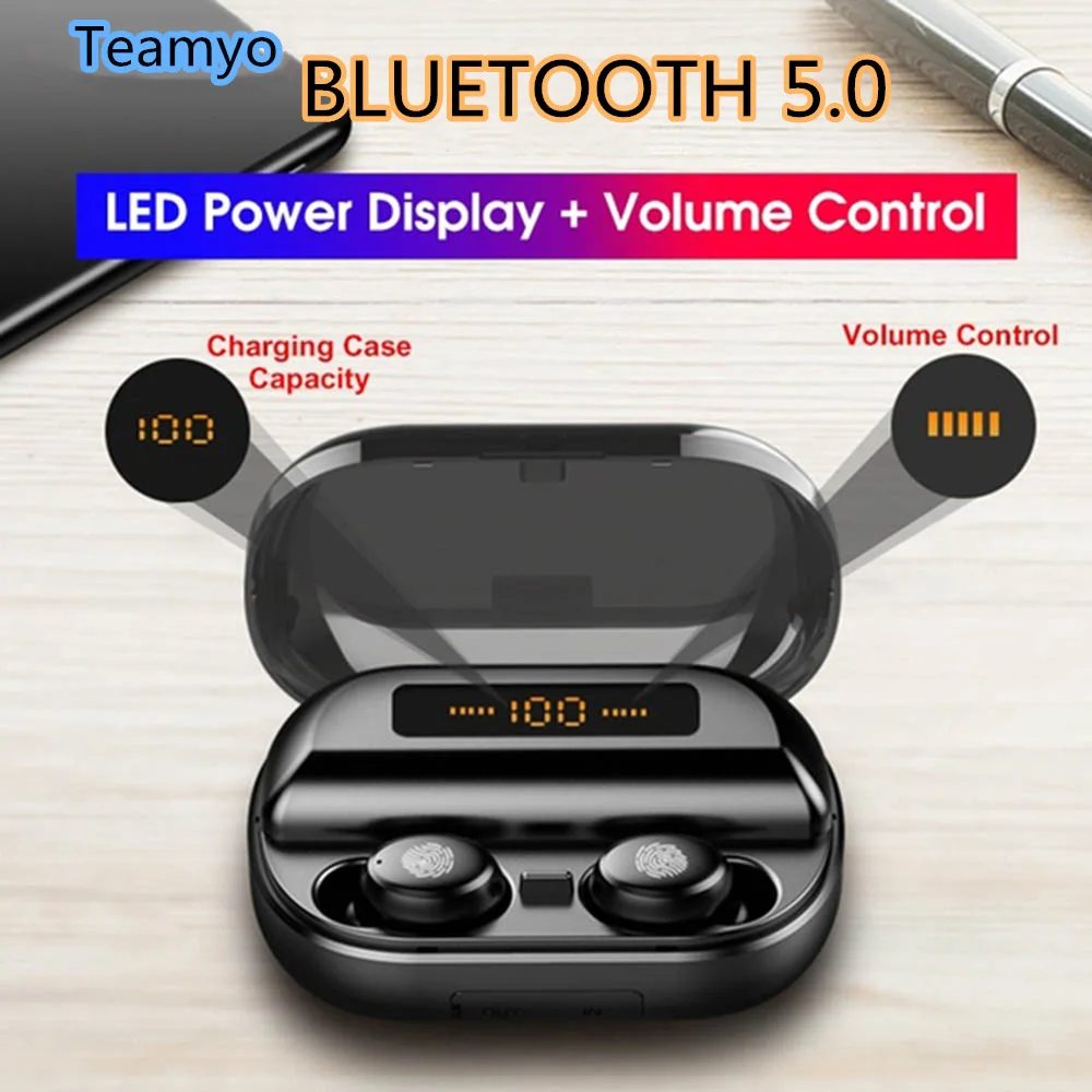 Teamyo TWS 5,0 Bluetooth 9D стерео наушники беспроводные наушники IPX7 водонепроницаемые наушники спортивные наушники с 4000 мАч power Bank