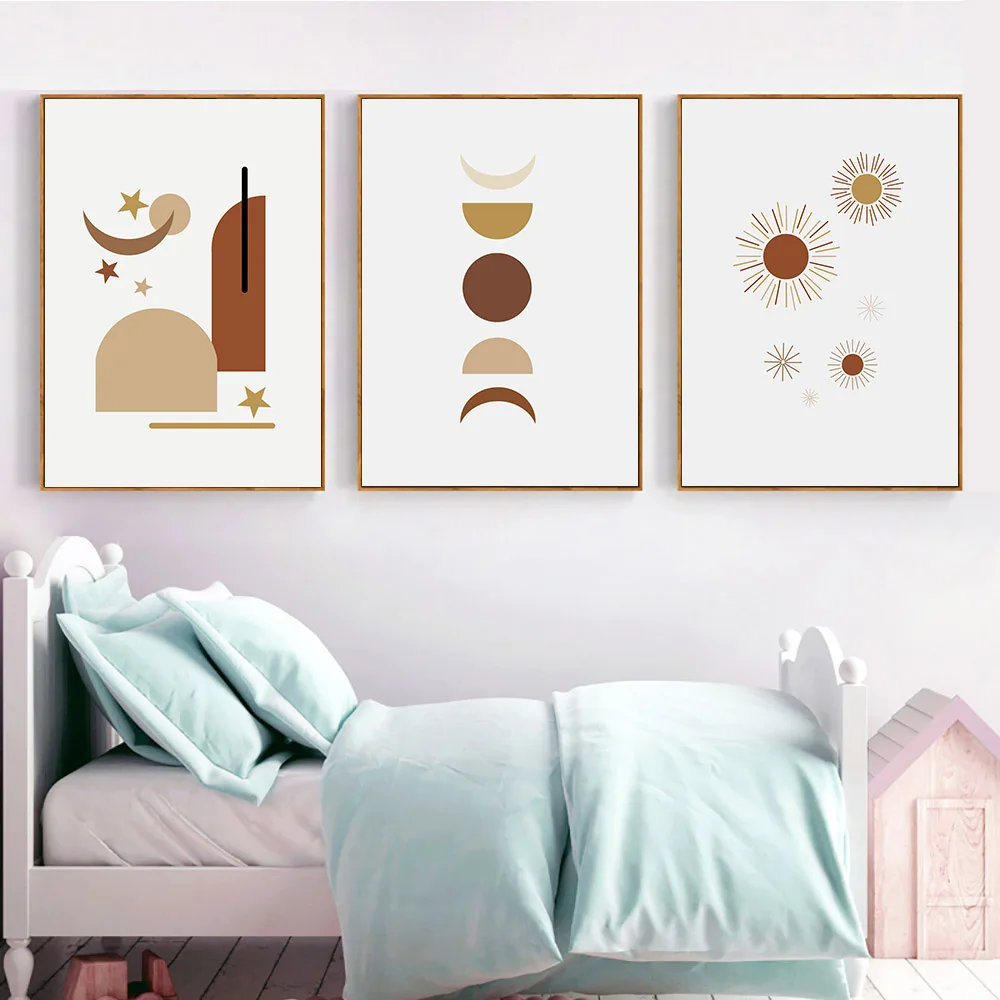 

Geometry Moon Star Poster Painting Abstract Rainbow Sun Art Picture Geometry Model Print Minimalist Wall Art For Kids Room Decor