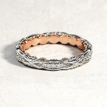 

Huitan Simple Stylish Two Tone Women Ring Beautiful Pattern Bridal Ring Noble Micro Paved CZ Stone Proposal Ring for Girlfriend