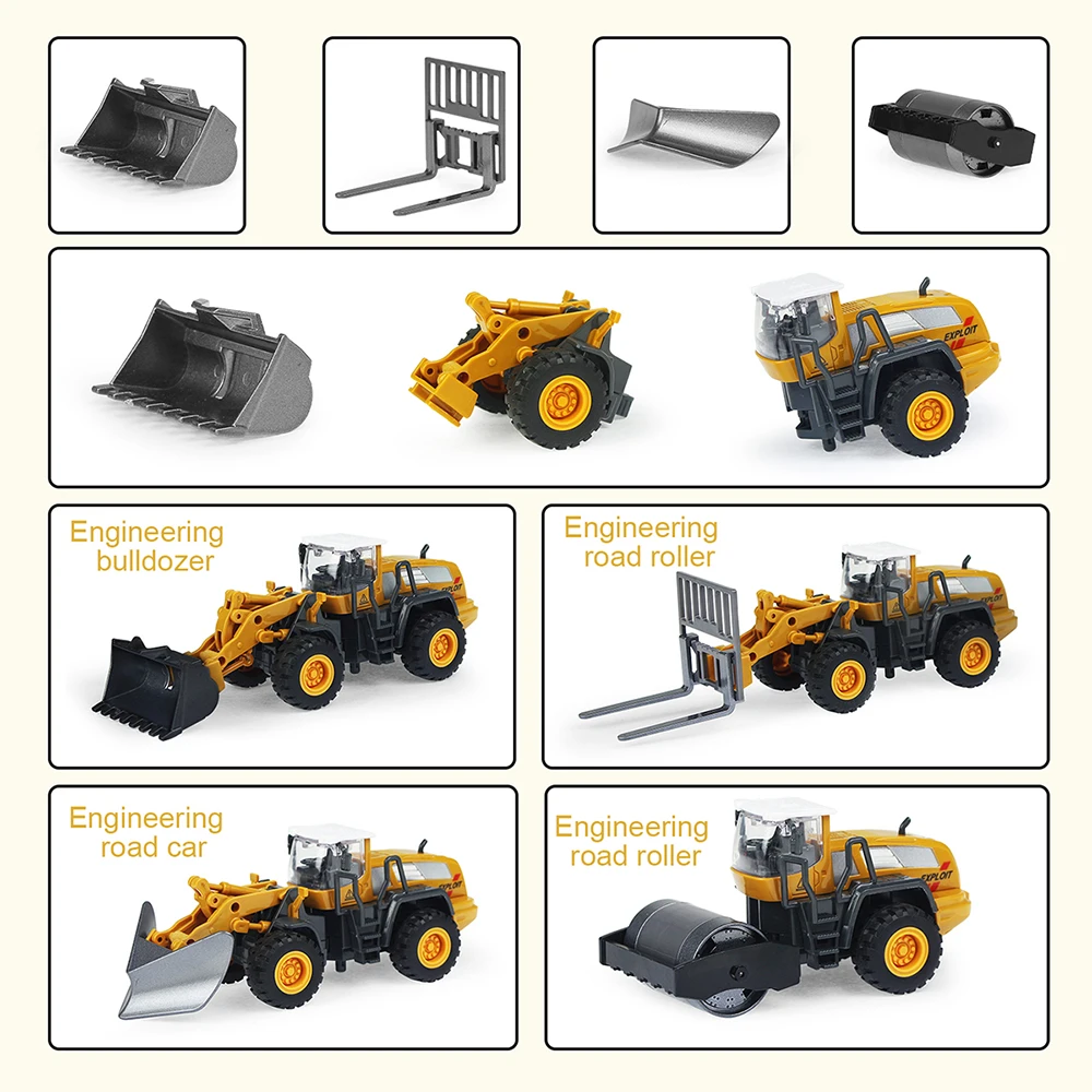 Alloy Diecast Construction Toy Truck Vehicle Set - Loader, Tractor, and Excavator
