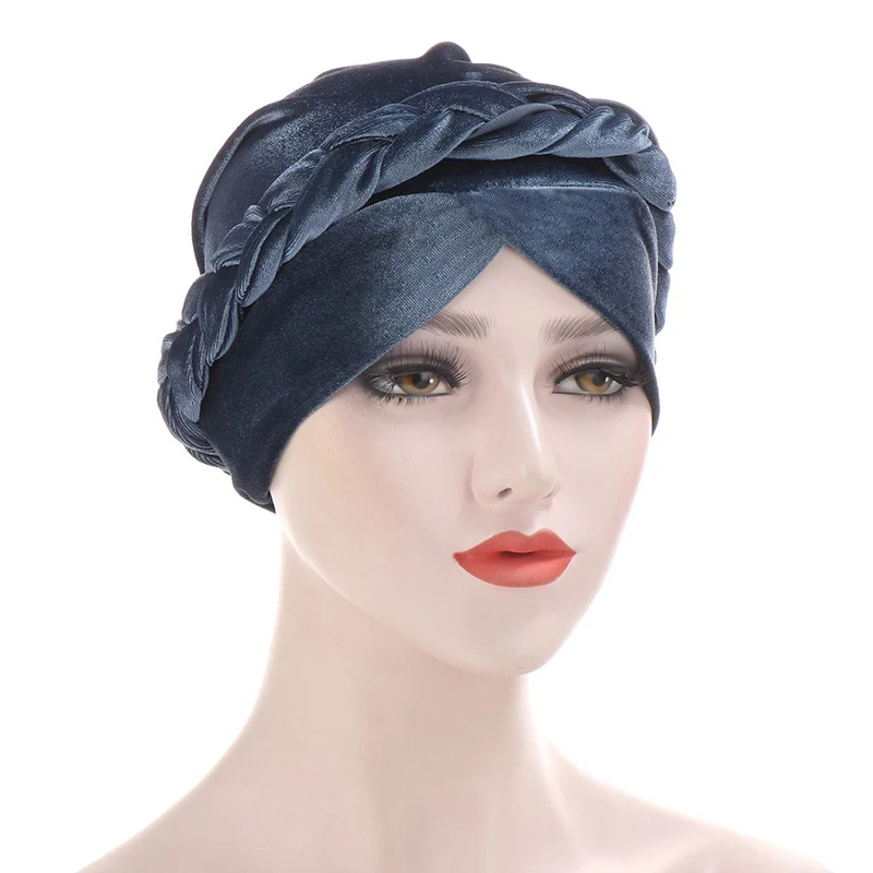 

2020 NEW Fashion Retro Women Braid India Caps Muslim Cancer Chemo Full Cover-up Beanie Hair Loss Turban Femme Wrap Cap Bonnet