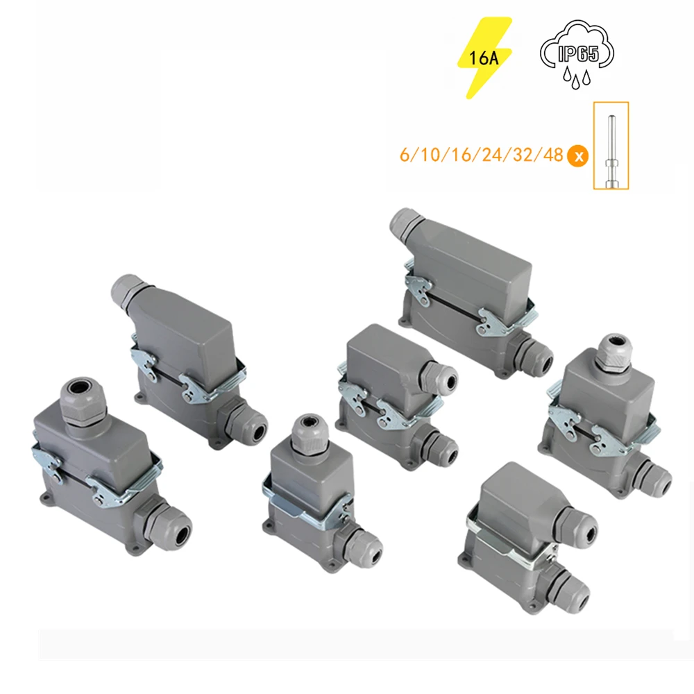 Rechteckiger Hochleistungsstecker mit hoher Basis, 48-polig, Luftfahrt-Industriesteckdose, Strom 16 A, IP65, für Hochstrom – Detail 1
