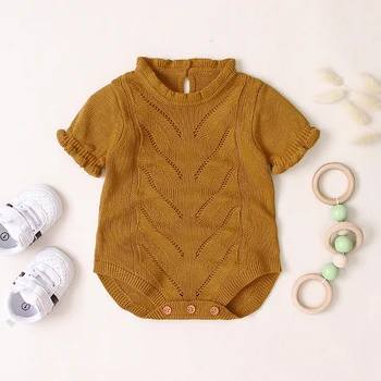 

Cute Newborn Overalls Baby Knitting Rompers Baby Girls Clothes Infant Baby Girl Short Sleeve Romper Jumpsuit 0-18m