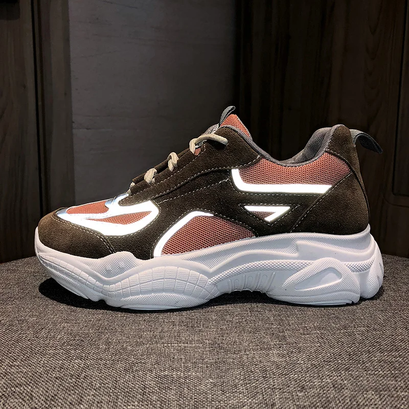 

2019 New Fashion Reflective Stripe women causal shoes Mesh Lighted Breathable Platform Feminino Dad Sneakers