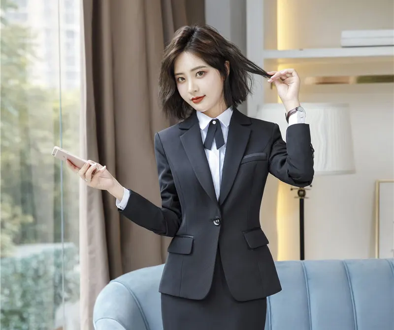 black blazer IZICFLY осенне-весенние пальто стиль деловой серый пиджак для женщин формальный элегантный тонкий женский черный Блейзер Плюс Размер Офисная верхняя одежда - Цвет: black blazer