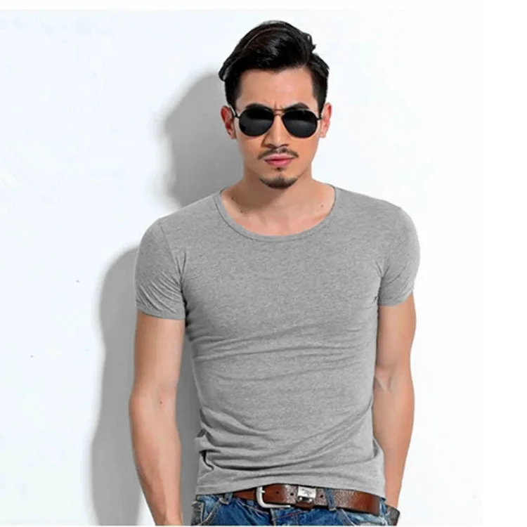 

Solid Color Men T shirt Big Size Man Summer Short Sleeve Breathable Round Neck Pullover Rendering Top