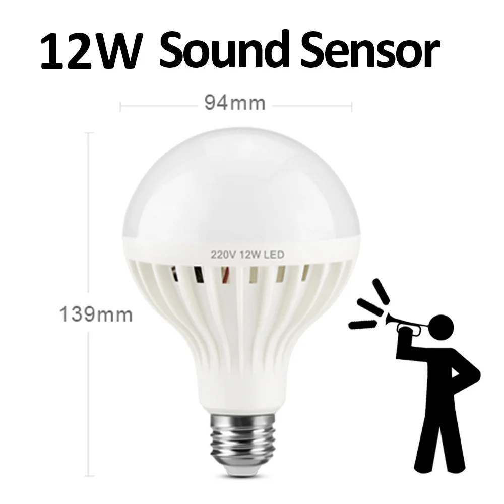 Sound Sensor 12W С лампой движения Сенсор светильник ПИР светодиодный ночной Светильник обнаружения движения Сенсор светильник s домашний звук+ светильник Сенсор 220V лампы E27 лампы - Испускаемый цвет: Sound Sensor 12W