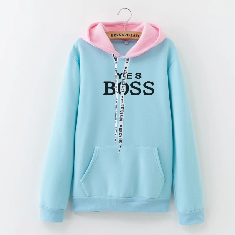 

YES BOSS Women Winter Elegant Trendy Leisure Hooded Solid Womens Pullover Students Letter Printed Long Sleeve Ladies Sweatshirts