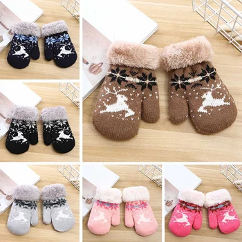 

Christmas Winter Cartoon Deer Knitted Mittens Gloves Boy Girl Kids Children Outdoor Child Gloves