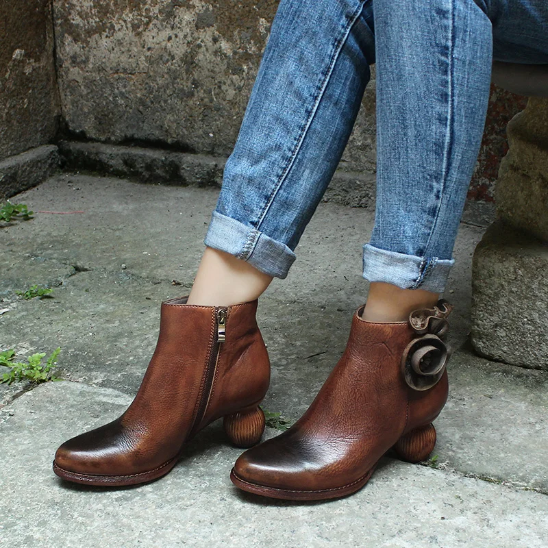 Г. Осенние ботинки обувь на высоком каблуке женские ботинки женские ботильоны на высоком толстом каблуке в стиле ретро с цветочным принтом круглый каблук