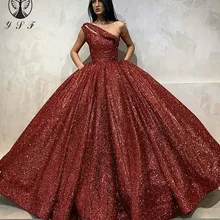 Новое поступление красный одно плечо Блестящий глиттер ткань без рукавов бальное платье Бальные платья