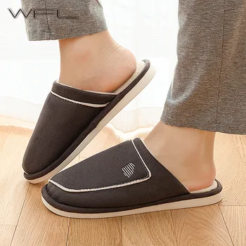 

WFL 2019 Men Slippers Winter Warm Cute Flock Shoes Woman At Home Anti-slip House Women and Men Couple Indoor Cotton Shoes