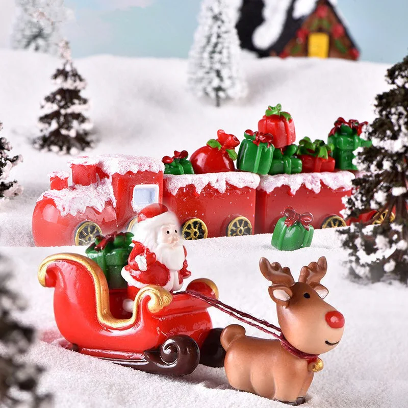 

Mini Christmas Resin Ornament Crafts Train Santa Claus stocking Ornament Xmas Kid Toys Gift DIY Embellishments Accessories Toys