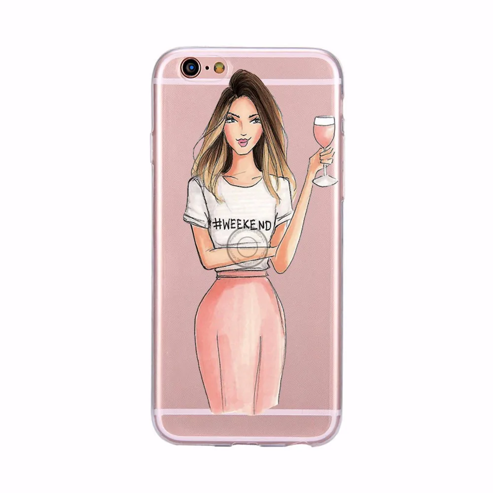 Серебристый KETAOTAO шоппинг Мода девушка питьевой кофе чехол для телефона s iPhone 4 5S 6S 7 8 Plus X Чехол кристально чистый мягкий TPU чехол s - Цвет: Серебристый