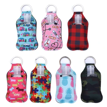 

7set Empty Travel Size Bottle Bowl Keychain Neoprene Sanitizer Holder Bags With 30 Ml Flip Cap Refillable Bottles For Liquids
