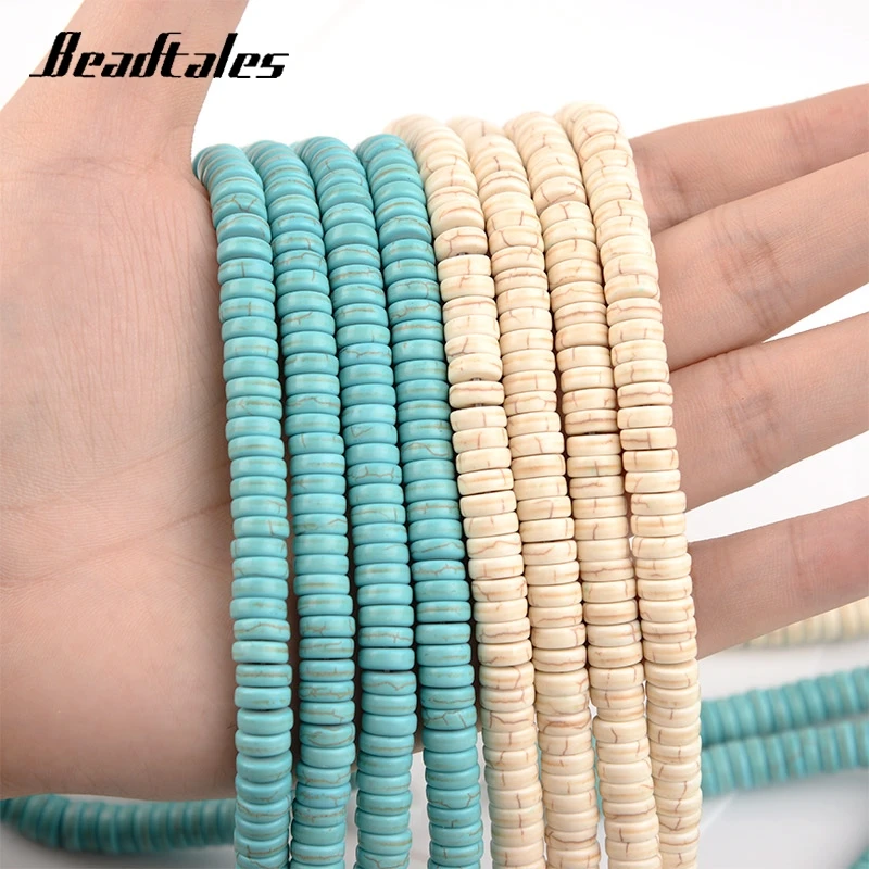 

Natural Stone Round Flake White Blue Turquoise Beads Spacer Loose Beads For Needlework Jewelry Making Bracelet DIY Accessories