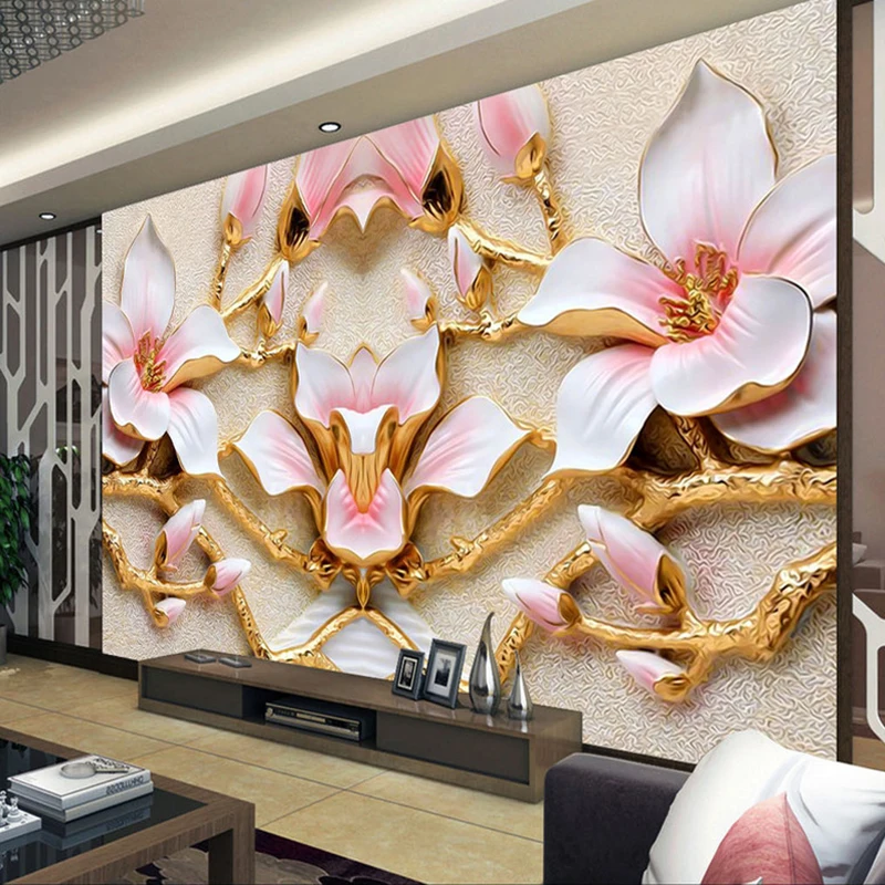 

Drop Shipping Custom Wall Mural Wallpaper For Walls Roll Relief Flower TV Background Wall Papers Home Decor Modern Art Painting