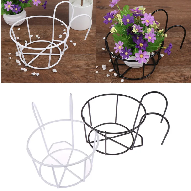 2Sizes Hanging Plant Iron Racks Balcony Round Flower Pot Rack Railing Fence Outdoor Garden Supplies Home Decoration 1PC
