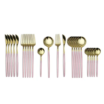 

24Pcs Cutlery Set Stainless Steel Dinner Pink Gold Dinnerware Sets Tableware Knife Fork Spoon Kitchen Dinner Flatware Supplies