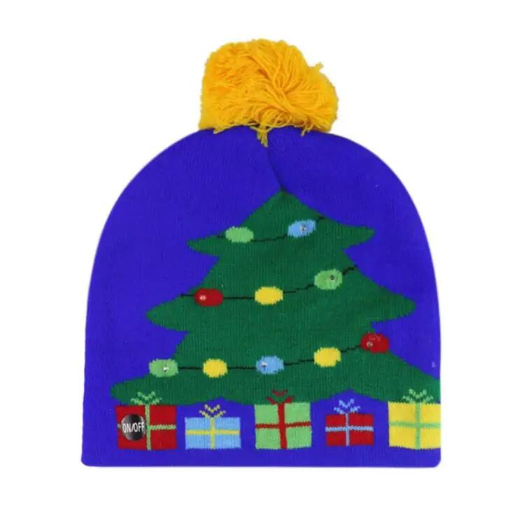 Женские и мужские рождественские шапочки с изображением оленя, черепов, лосей, вышивка, теплый светодиодный, вязанные зимние шапки, шапка с помпоном - Цвет: P